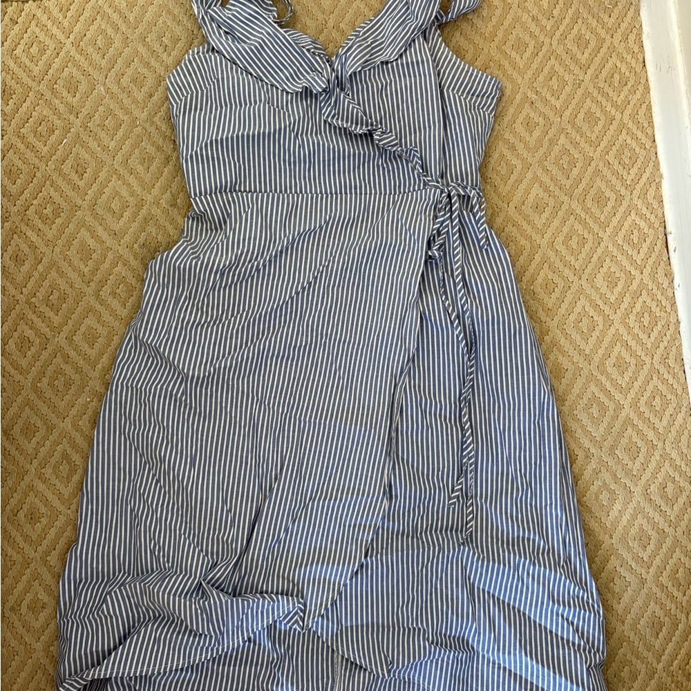 BP Blue and White Asymmetrical Wrap Dress